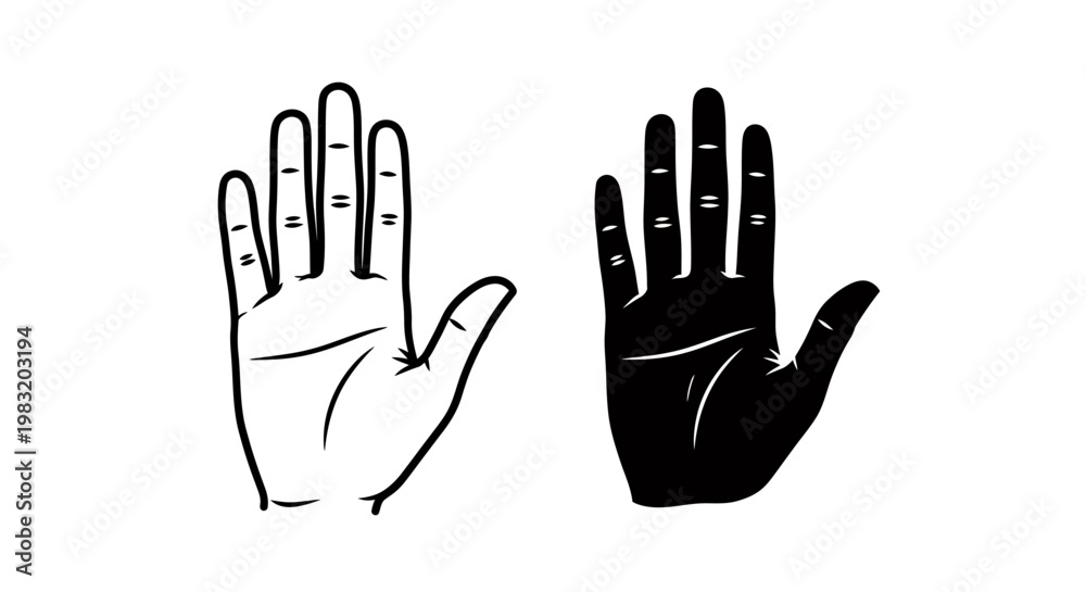 Obraz premium Two Hands Raised In Solidarity: Black and White Outlines Represent Unity.