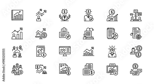 Business growth line icons set. Finance and investment.