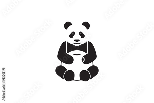 Adorable panda holding coffee cup mascot logo for cafe and boba tea shop identity