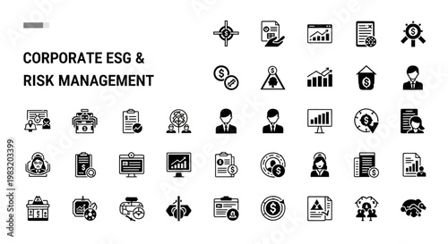 Corporate ESG and Risk Management Icons Set