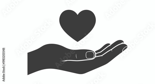 Symbolic hand holding a heart, representing care, compassion, and generosity in a charitable gesture.