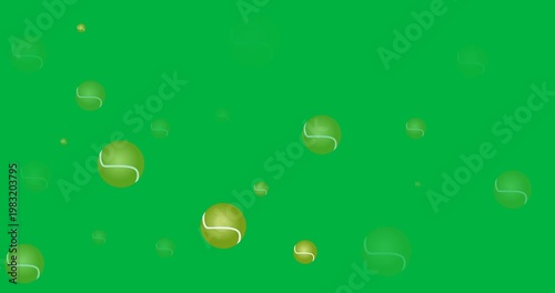 Digital animation of multiple tennis ball icons against black background
