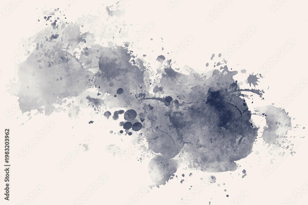 Obraz premium Navy Blue Watercolor Splatter Abstract Ink Stain Texture On White Paper