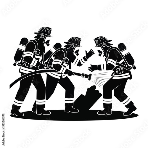 Firefighters in full gear rescuing a person from a dangerous situation
