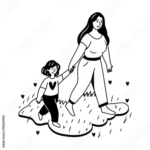 A glyph sticker of a mom hangout with her daughter 
