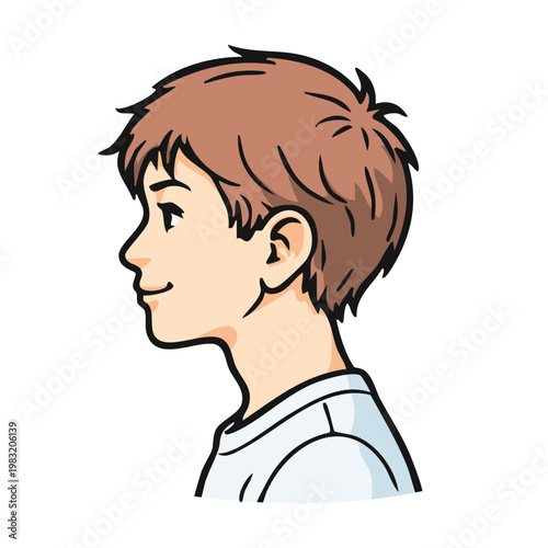 横顔の男の子のイラスト シンプルでポップな人物アイコン素材・ベクター ・カラー / Side profile boy illustration simple flat character icon , vector