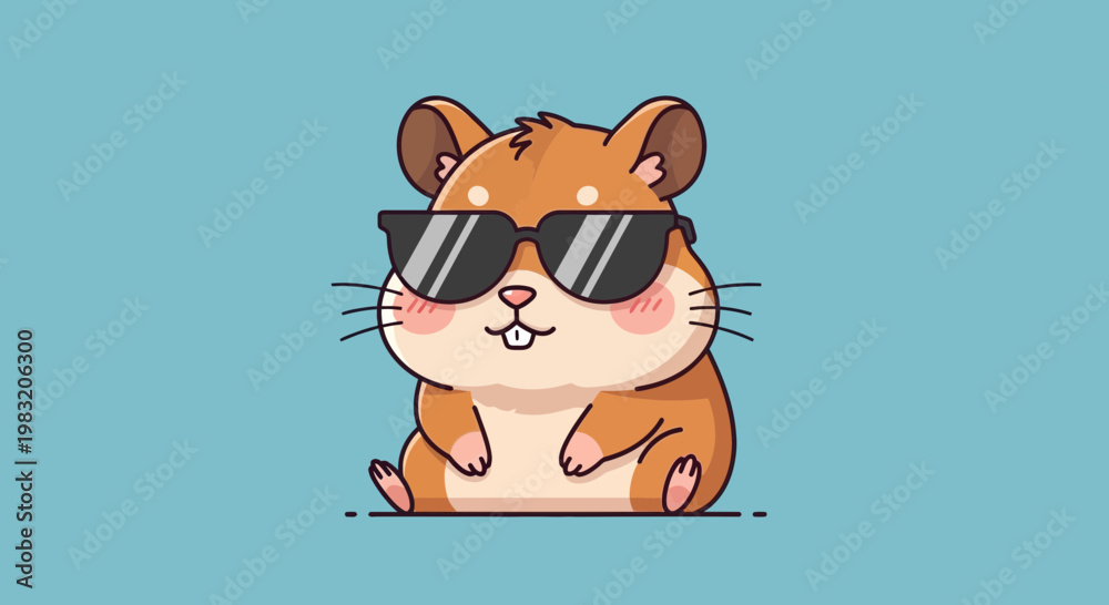 Naklejka premium Cute Hamster Wearing Sunglasses Illustration.