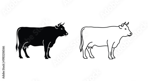 Black vs White Cow Illustration Designs for Branding Vector