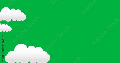 Digital animation of multiple cloud icons moving against black background