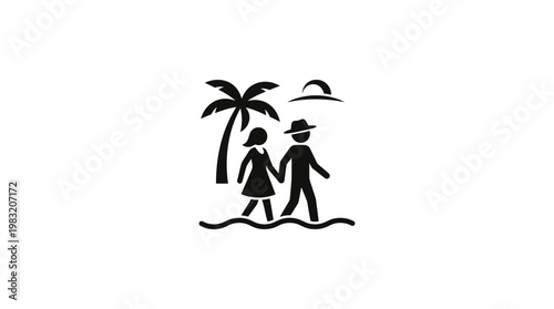 Couple Walking on Beach in Sunny Tropical Weather