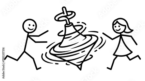 Kids Playing with Spinning Top Toy