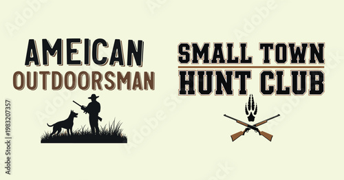 American outdoorsman logo with hunter and dog on pale background tshirt design