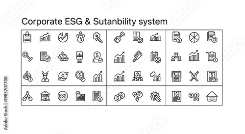Corporate ESG and Sustainability System Icons Set