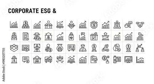 Corporate ESG icons set. Environmental, Social, Governance.