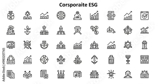 Corporate ESG icons set. Environmental, social, governance.