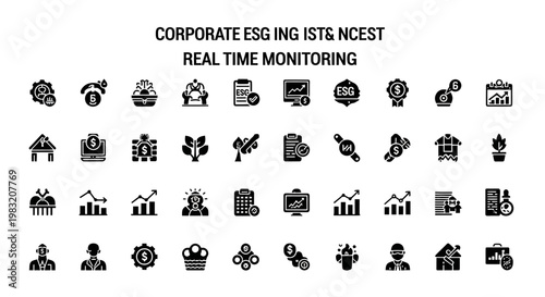 Corporate ESG Real Time Monitoring Icons Set