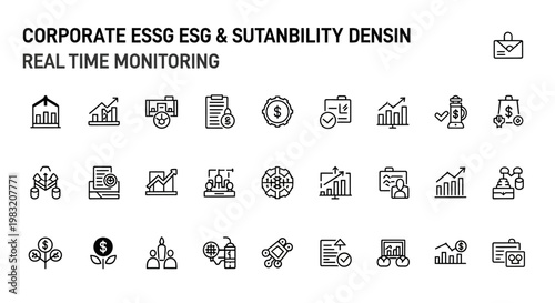 Corporate ESG icons set. Sustainability and monitoring