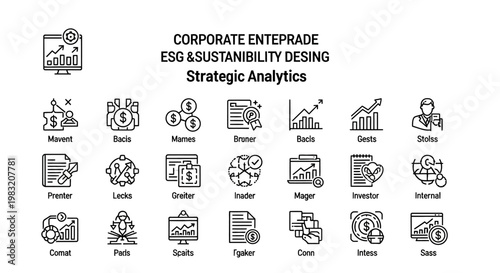 Corporate ESG Strategy Analytics Icons Set