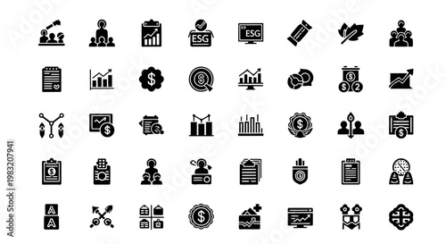 ESG and Business Strategy Icons Set in Black