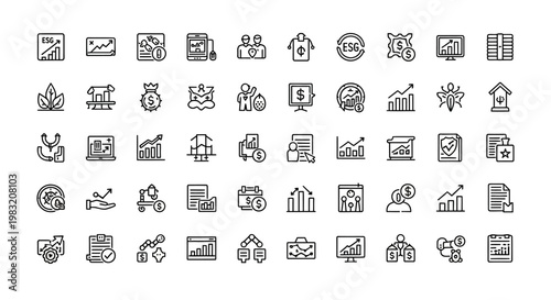 ESG and sustainable business line icons set