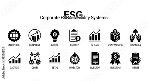 ESG Corporate Sustainability Systems Icons Set