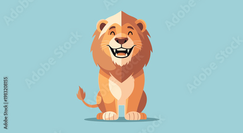 Happy cartoon lion sitting and smiling.