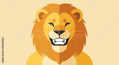 Majestic Lion Face Illustration with Fierce Expression.