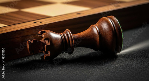 Wooden chess king on a classic board