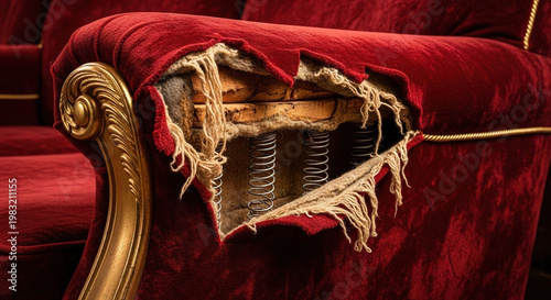 Vintage Armchair with Tattered Velvet Upholstery