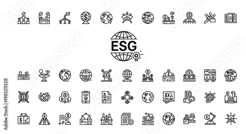 ESG outline icons set. Environmental, social and governance.