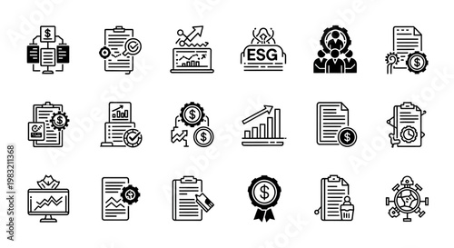 ESG Reporting Icons: Business, Compliance, and Strategy