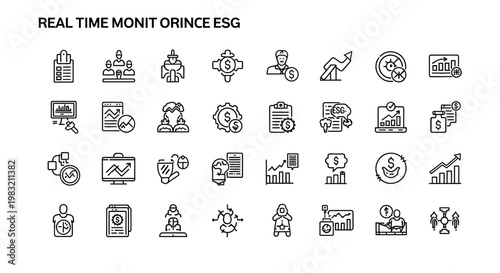 ESG Real Time Monitoring Line Icons Set