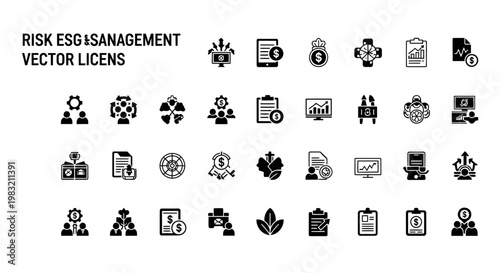 ESG risk management vector icons set for web design
