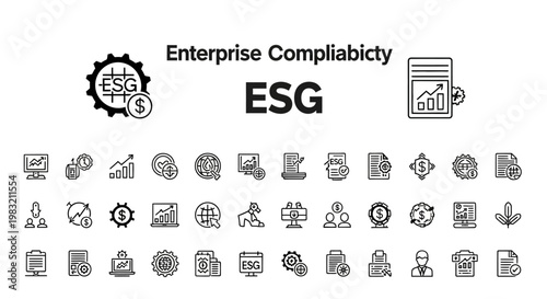 ESG Enterprise Compliance vector icons set