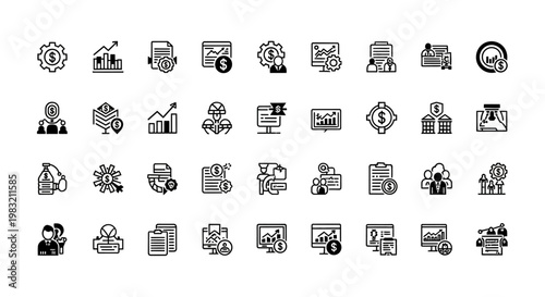 Financial analysis icons set. Business and investment symbols