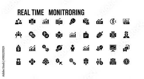 Real Time Monitoring Icons Set. Business and Finance