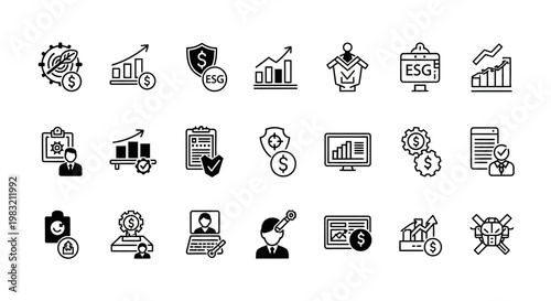 ESG icons set. Environmental, Social, Governance concept