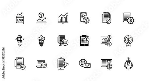 ESG investing icons set. Sustainable business concept