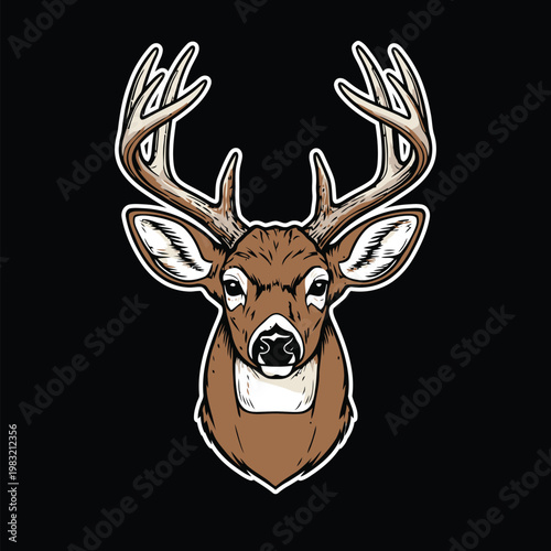 Deer head with antlers on black background tshirt design