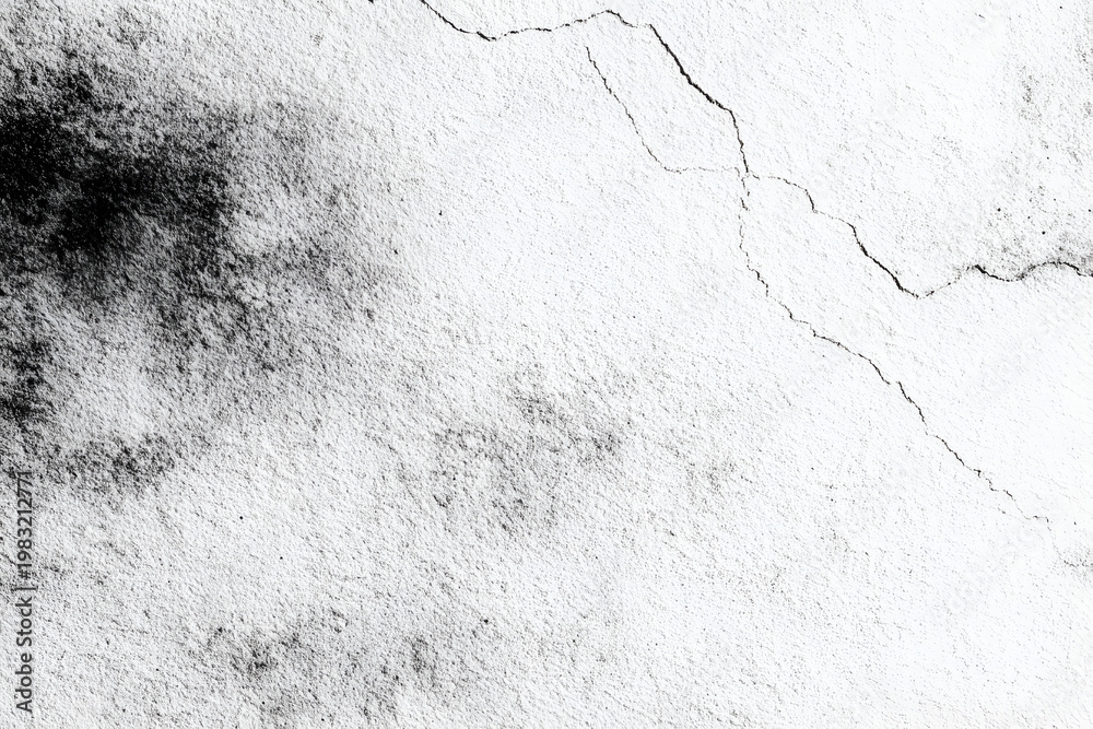 Obraz premium Grungy cracked white wall texture with dark mold and distressed surface.