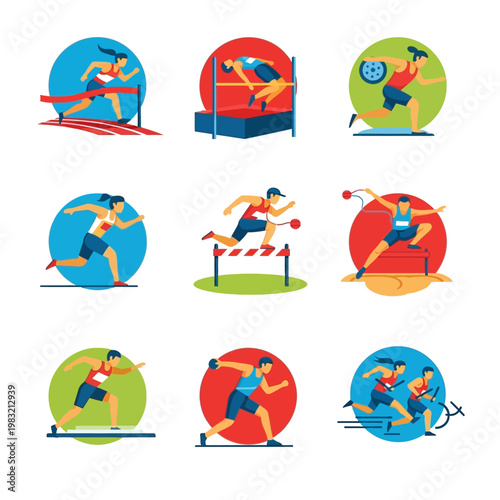 Athletics Competition Icons: Track and Field Events Collection