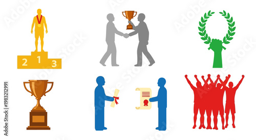 Award Ceremony Icons: Trophy, Podium, Certificate, Laurel Wreath, Celebration