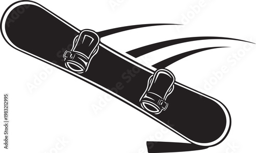 Black snowboard vector, snowboarding icon, winter sports graphic, monochrome design element