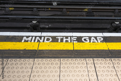 Photography Mind the gap warning on London Underground platform