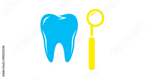 Blue Tooth and Yellow Dental Mirror Icon Set