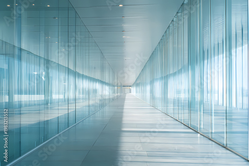 Minimal Glass Corridor with Reflections and Light