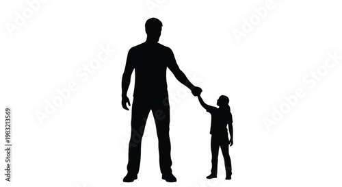 Silhouette of a father and child holding hands walking together