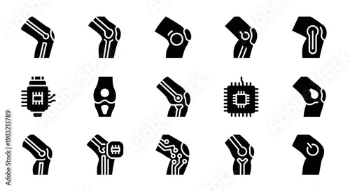 Robot arm icons, mechanical hand symbols, industrial robot vector set, 15 black and white illustrations