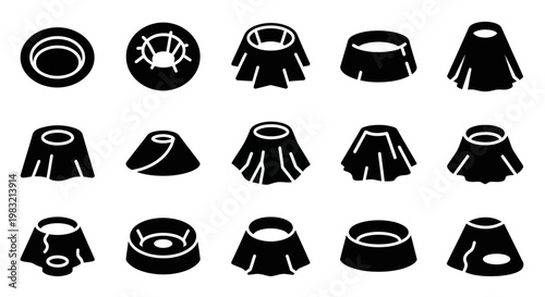 Black skirt icons, skirt silhouettes, fashion design elements, vector skirts