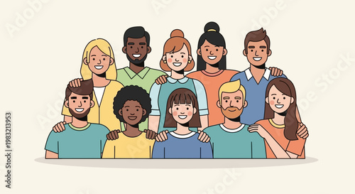 Diverse Group of Smiling People Standing Together.